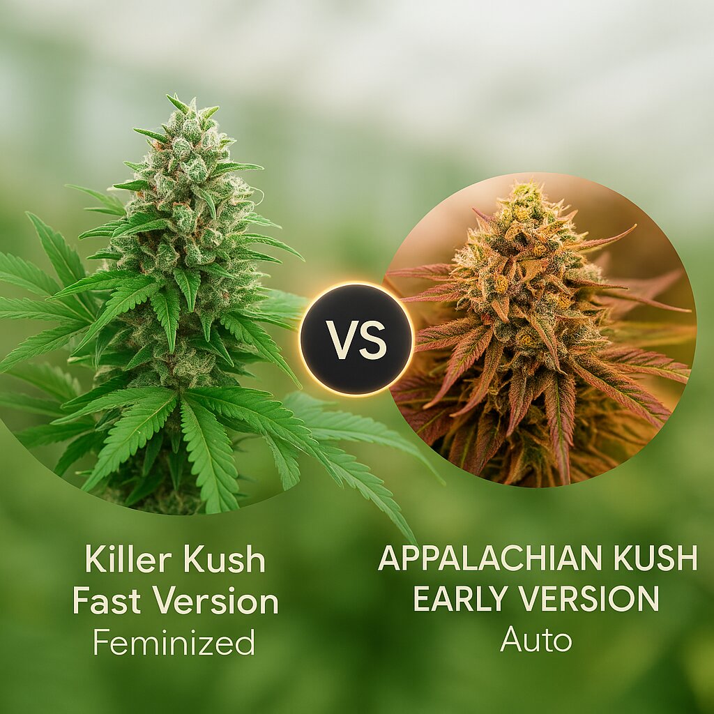 Killer Kush Fast Version (Sweet Seeds) vs APPALACHIAN KUSH EARLY VERSION (World of Seeds) Cannabis Samen Vergleich