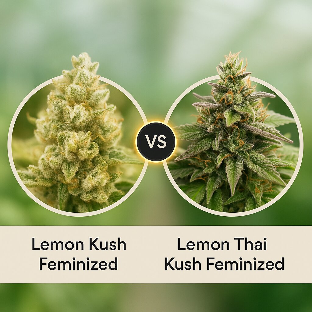 Lemon Kush (Female Seeds) vs Lemon Thai Kush (Humboldt Seed Organization) Cannabis-Samenvergleich