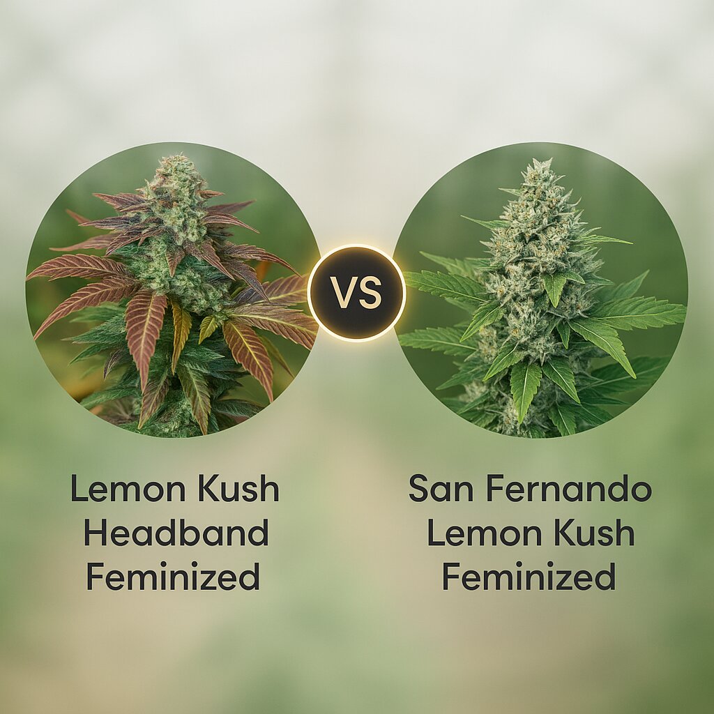 Lemon Kush Headband (Humboldt Seed Organization) vs San Fernando Lemon Kush (Sweet Seeds) Cannabissamen Vergleich