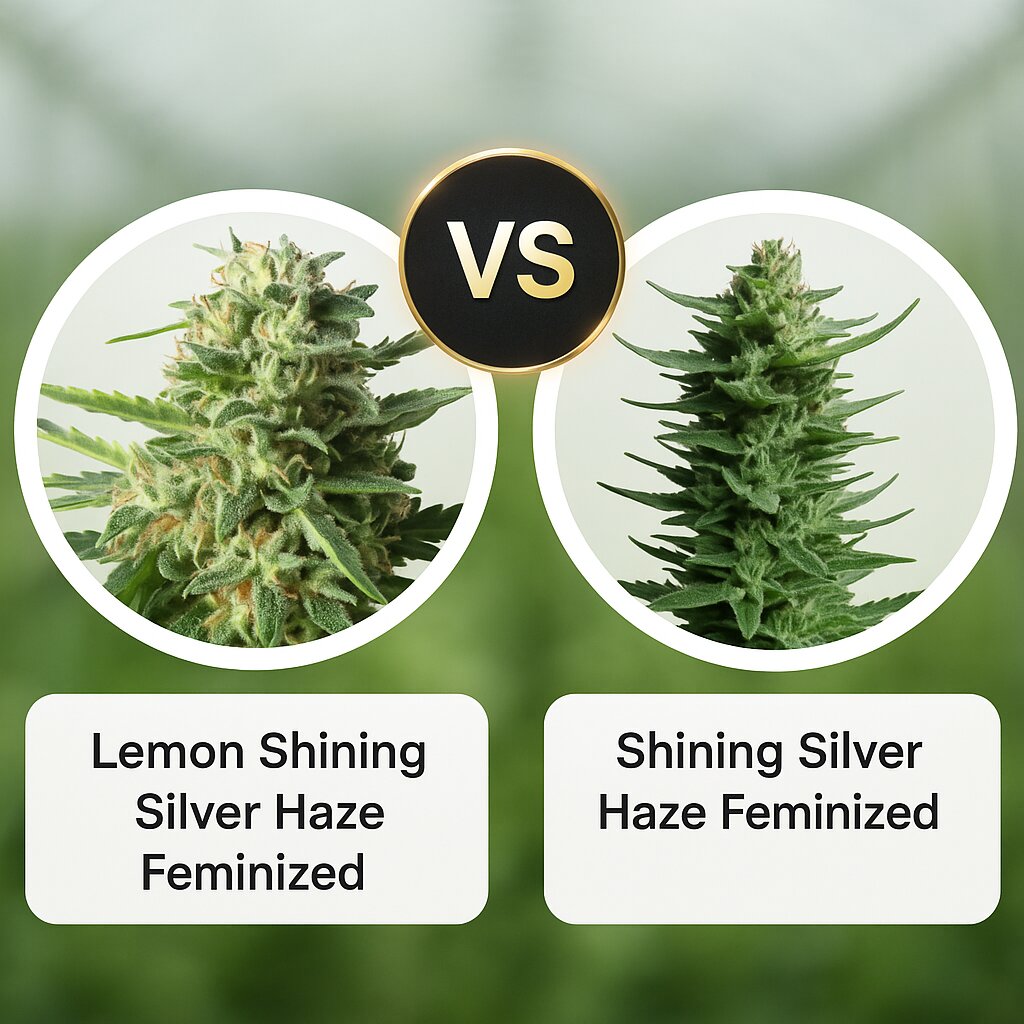Lemon Shining Silver Haze (Royal Queen Seeds) vs Shining Silver Haze (Royal Queen Seeds) Cannabis Samen Vergleich