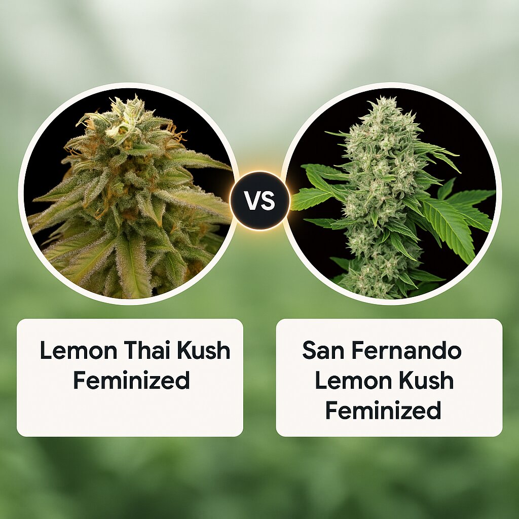Lemon Thai Kush (Humboldt Seed Organization) vs San Fernando Lemon Kush (Sweet Seeds) Vergleich von Cannabissamen
