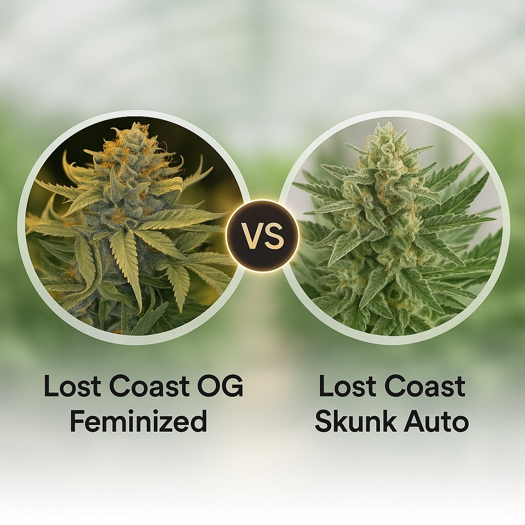 Lost Coast OG (Humboldt Seed Organization) vs Lost Coast Skunk Auto (Humboldt Seed Organization) Cannabis-Samen-Vergleich