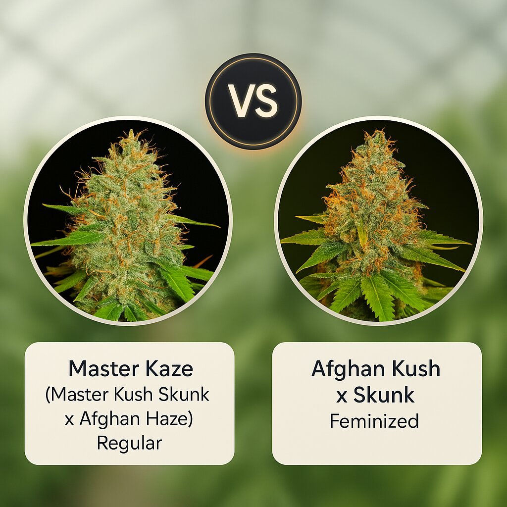 Master Kaze (Master Kush Skunk x Afghan Haze) (Mr Nice Seedbank) vs Afghan Kush x Skunk (World of Seeds) Cannabis Samen Vergleich