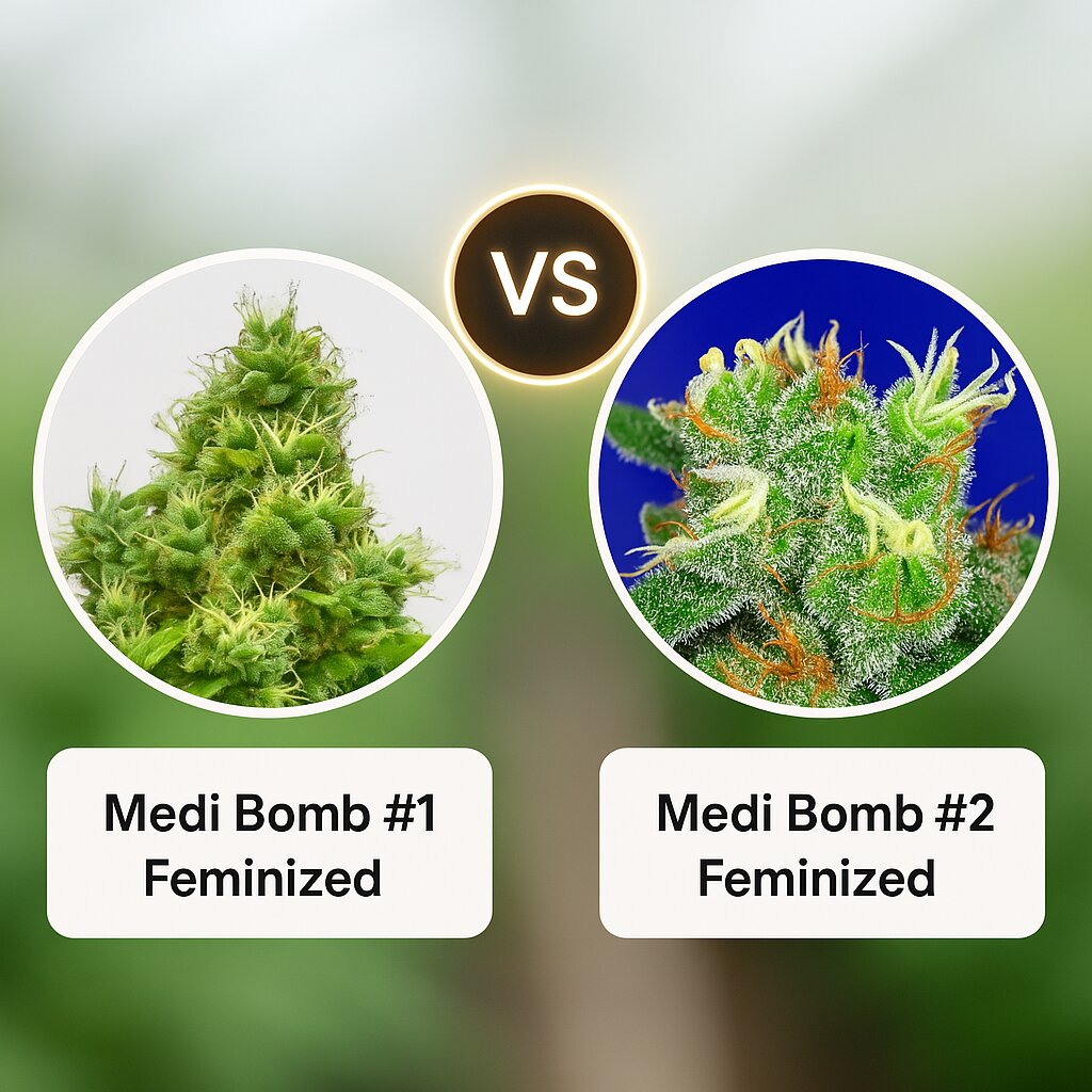 Medi Bomb #1 (Bomb Seeds) vs Medi Bomb #2 (Bomb Seeds) Vergleich von Hanfsamen