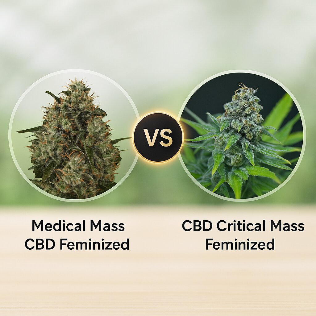 Medical Mass CBD (Royal Queen Seeds) vs CBD Critical Mass (CBD Crew) Vergleich von Cannabissamen