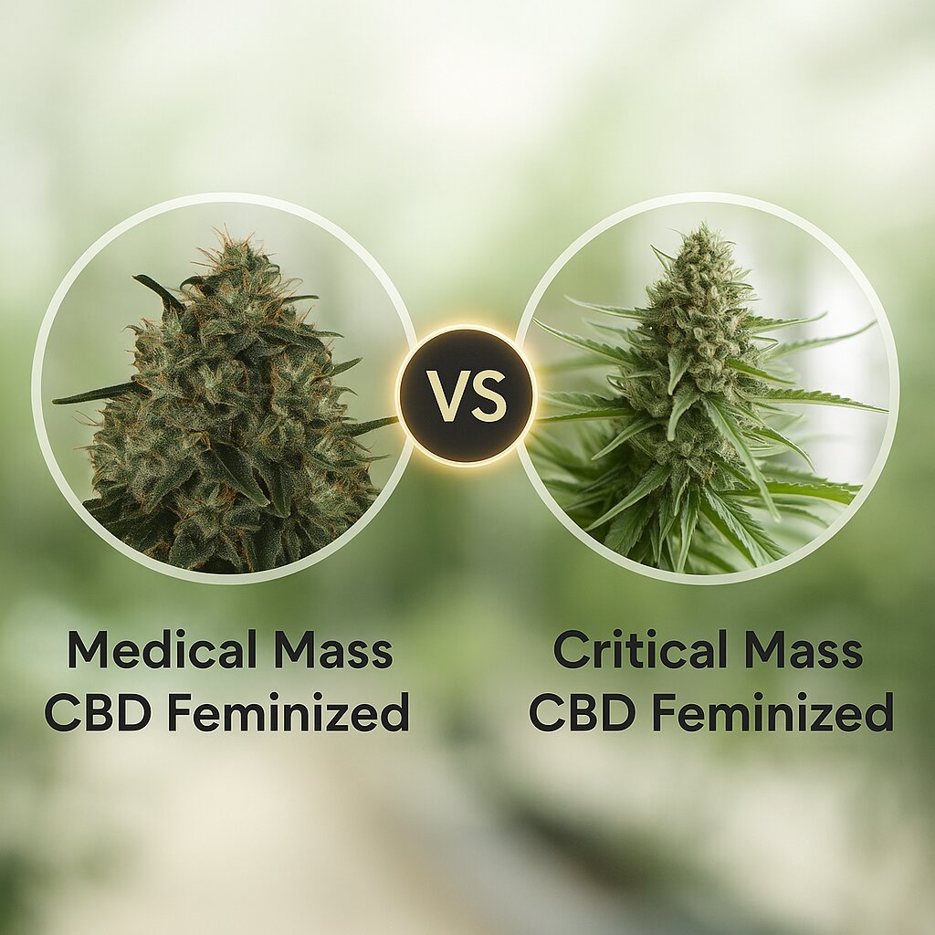 Medical Mass CBD (Royal Queen Seeds) vs Critical Mass CBD (DinaFem Seeds) Vergleich von Cannabissamen