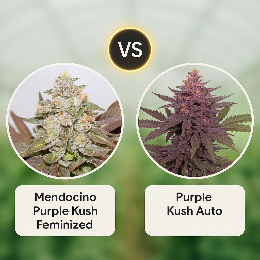 Mendocino Purple Kush (Medical Seeds) vs Purple Kush Auto (Big Buddha Seeds) Vergleich von Cannabissamen