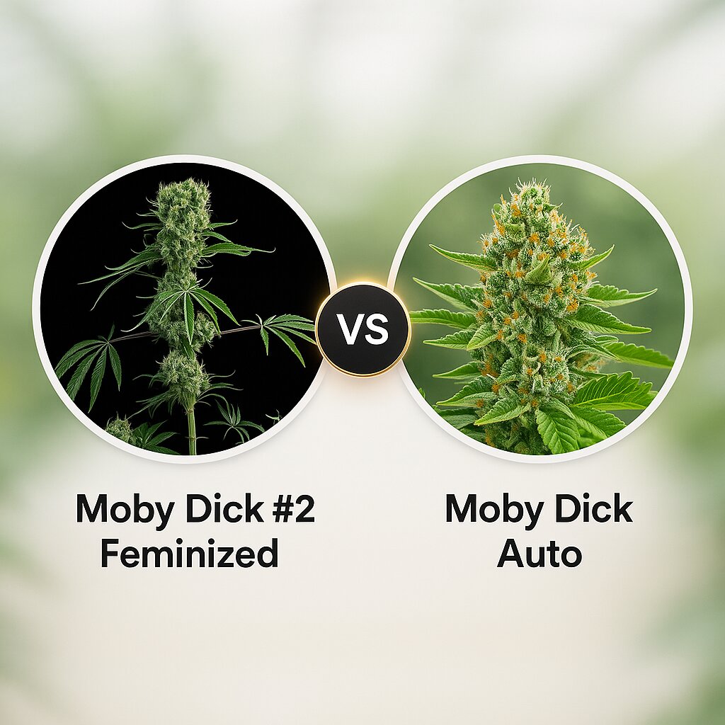 Moby Dick #2 (DinaFem Seeds) vs Moby Dick Auto (DinaFem Seeds) Vergleich von Cannabissamen