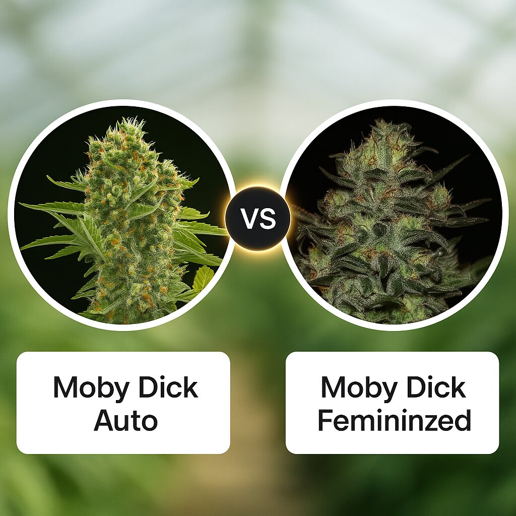 Moby Dick Auto (DinaFem Seeds) vs Moby Dick (Greenhouse Seed Co) Vergleich von Cannabissamen
