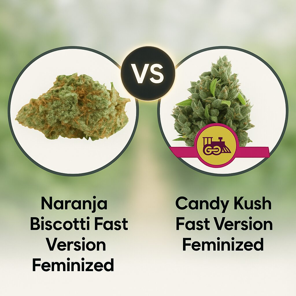 Naranja Biscotti Fast Version (Growers Choice) vs Candy Kush Fast Version (Royal Queen Seeds) Cannabis Samen Vergleich