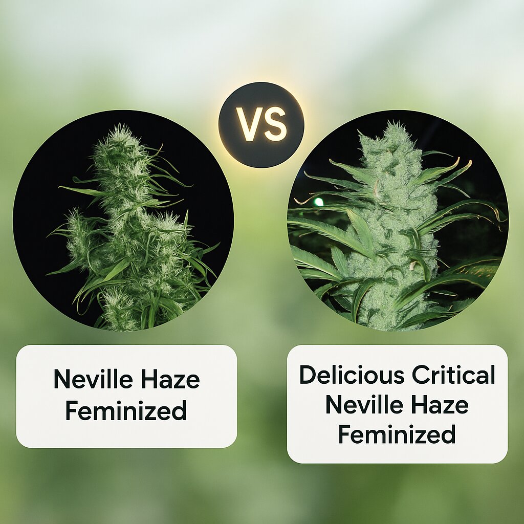 Neville Haze (Greenhouse Seed Co) vs Delicious Critical Neville Haze (Delicious Seeds) Vergleich von Cannabissamen