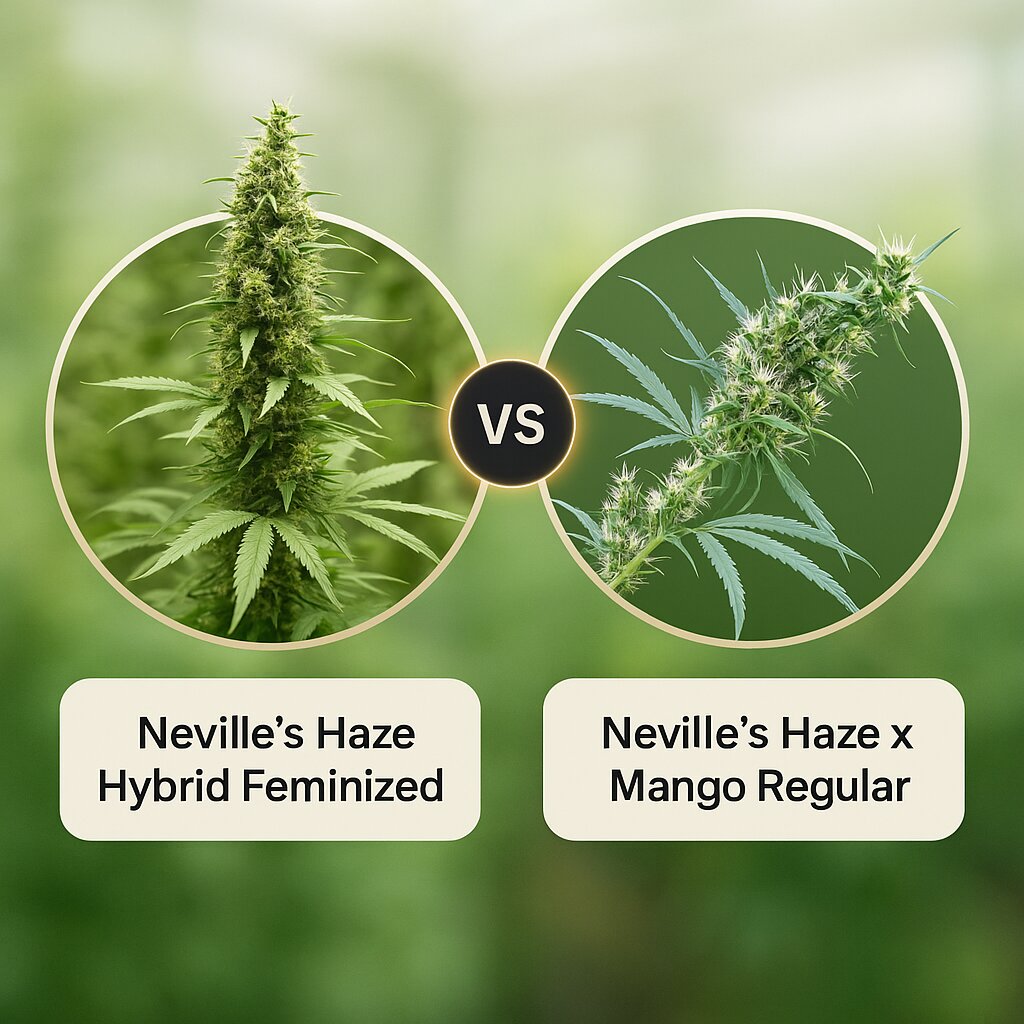Neville's Haze Hybrid (Female Seeds) vs Neville's Haze x Mango (Mr Nice Seedbank) Vergleich von Cannabissamen