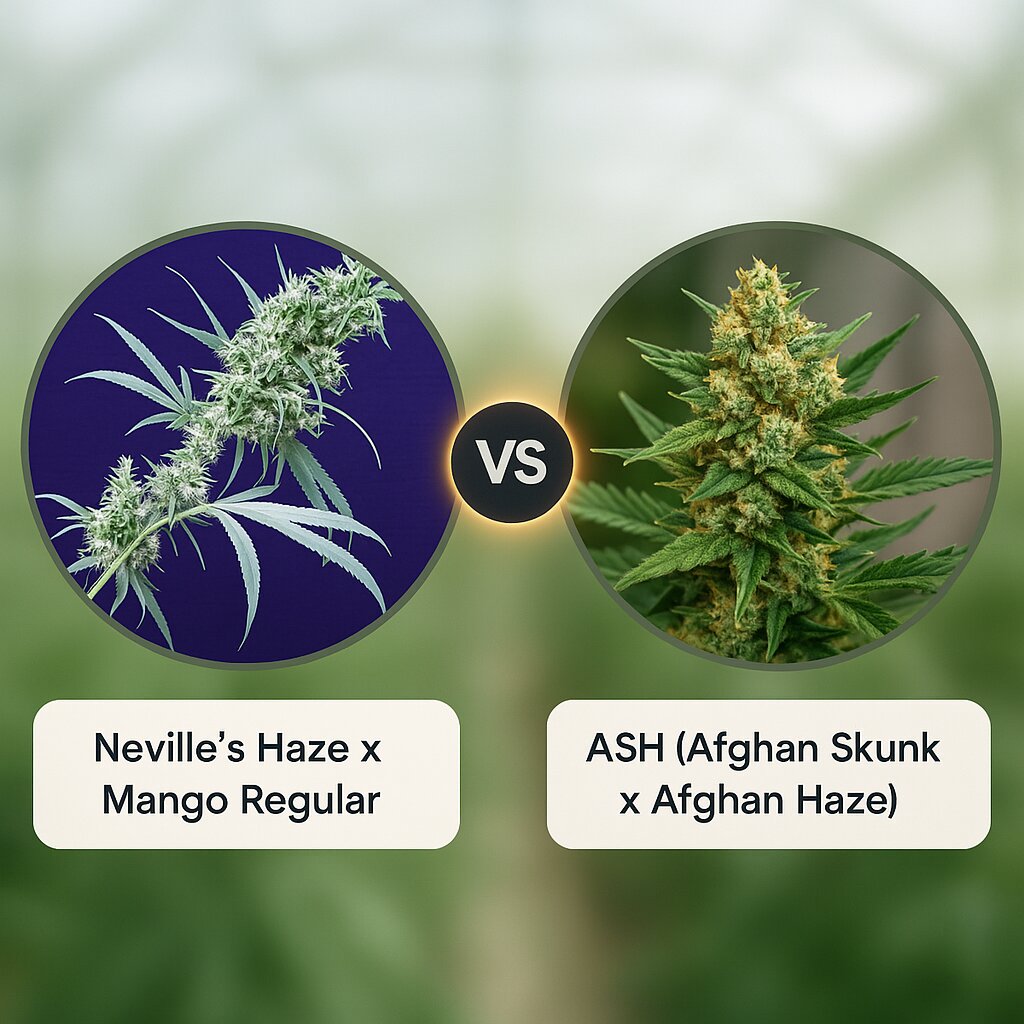 Neville's Haze x Mango (Mr Nice Seedbank) vs ASH (Afghan Skunk x Afghan Haze) (Mr Nice Seedbank) Cannabissamenvergleich