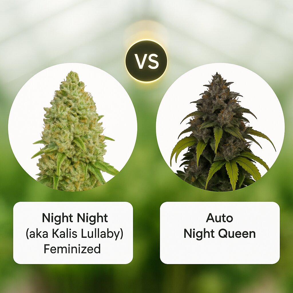 Night Night (aka Kalis Lullaby) (Dr Krippling) vs Auto Night Queen (Dutch Passion) Vergleich von Hanfsamen