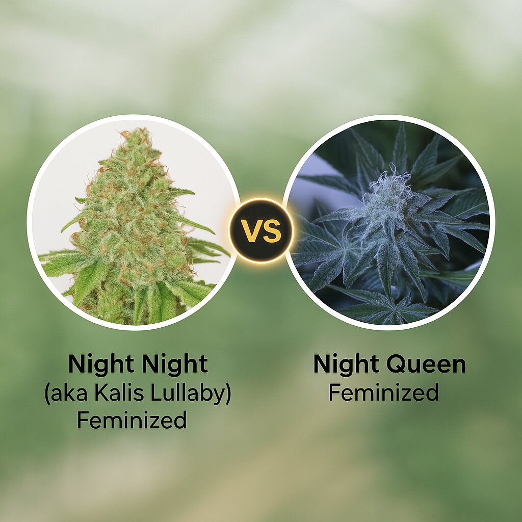 Night Night (aka Kalis Lullaby) (Dr Krippling) vs Night Queen (Dutch Passion) Vergleich von Cannabissamen