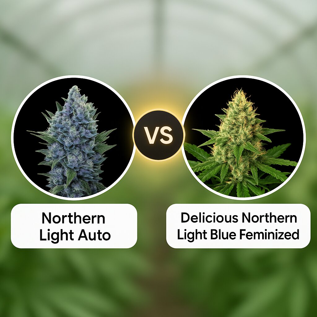 Northern Light Auto (Royal Queen Seeds) vs Delicious Northern Light Blue (Delicious Seeds) Vergleich von Cannabissamen