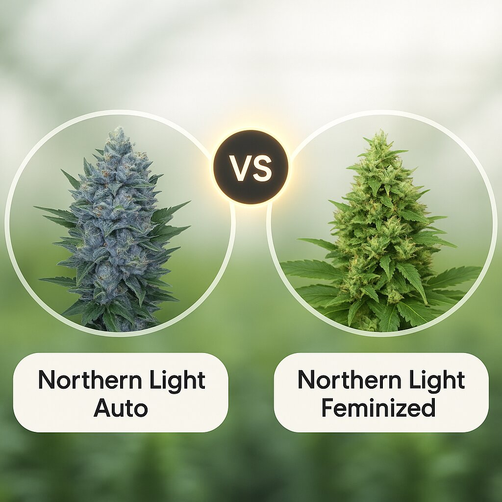 Northern Light Auto (Royal Queen Seeds) vs Northern Light (Bulldog Seeds) Vergleich von Cannabissamen
