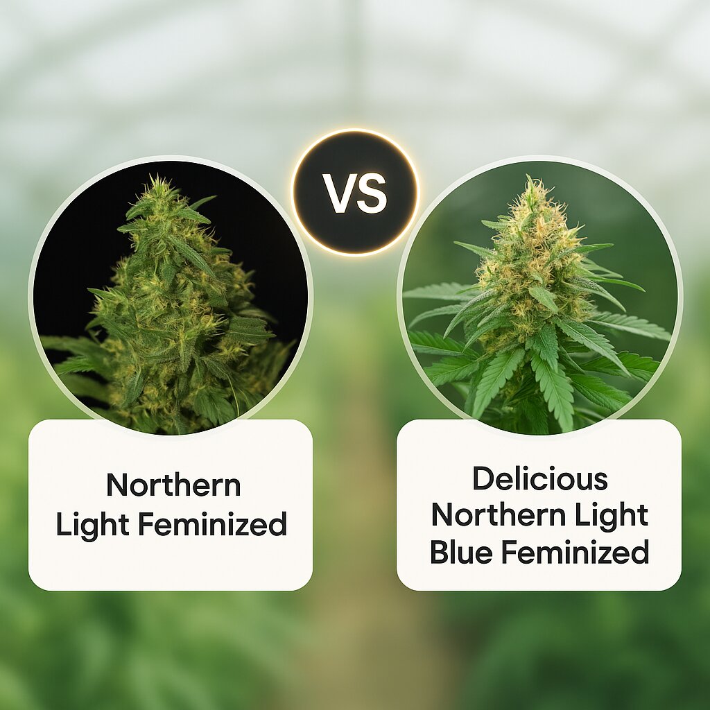 Northern Light (Bulldog Seeds) vs Delicious Northern Light Blue (Delicious Seeds) Cannabissamenvergleich