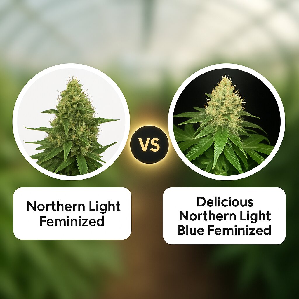 Northern Light (Royal Queen Seeds) vs Delicious Northern Light Blue (Delicious Seeds) Vergleich von Hanfsamen