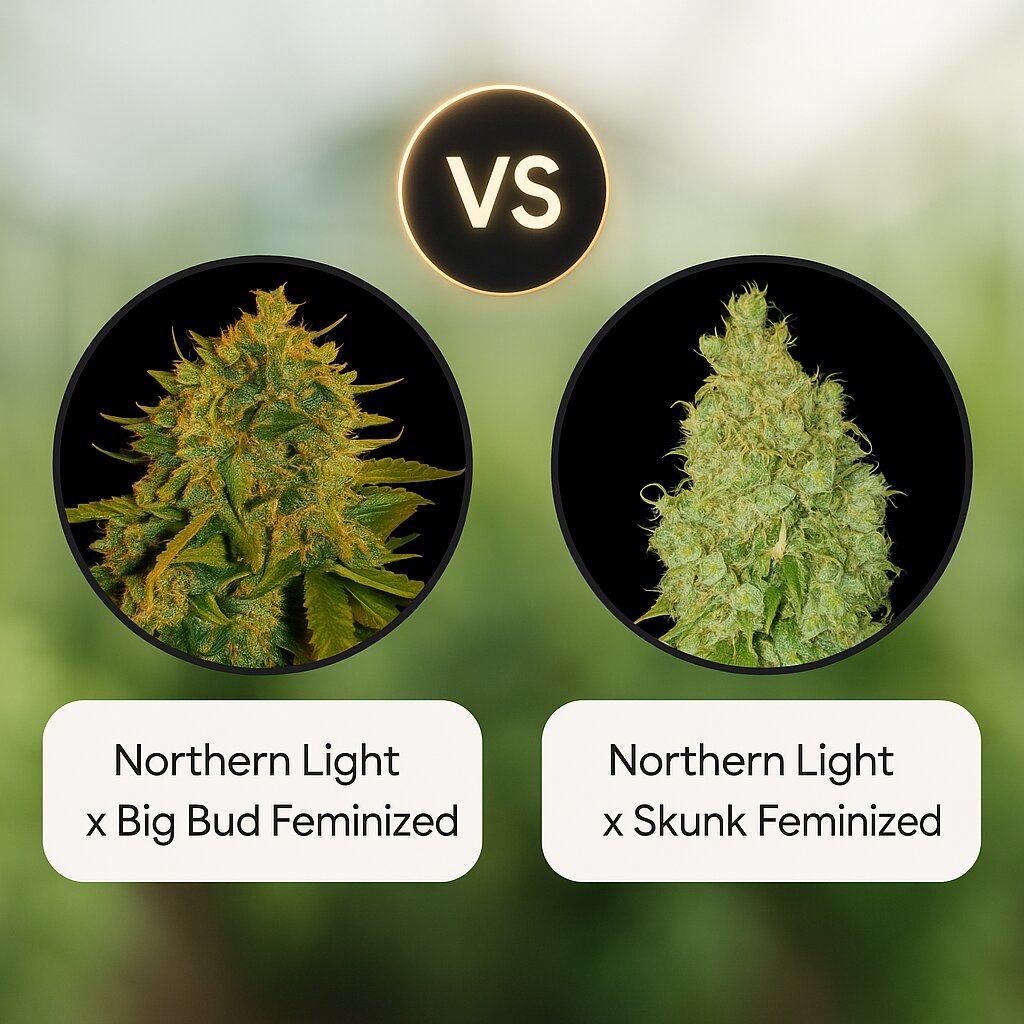 Northern Light x Big Bud (World of Seeds) vs Northern Light x Skunk (World of Seeds) Vergleich von Cannabissamen