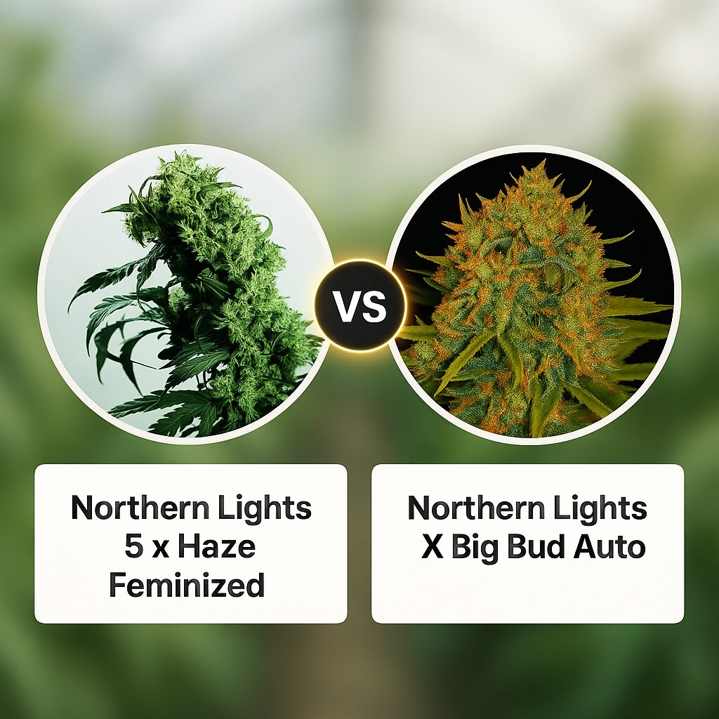 Northern Lights 5 x Haze (Sensi Seeds) vs Northern Lights X Big Bud Auto (World of Seeds) Vergleich von Cannabissamen