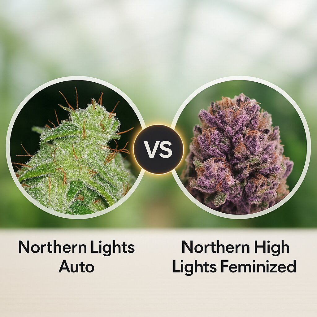 Northern Lights Auto (Vision Seeds) vs Northern High Lights (Advanced Genetics Seeds) Cannabis-Samenvergleich