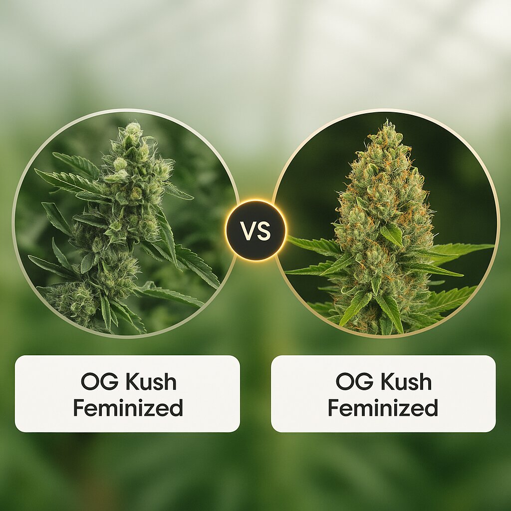 OG Kush (Humboldt Seed Organization) vs OG Kush (DinaFem Seeds) Vergleich von Cannabissamen