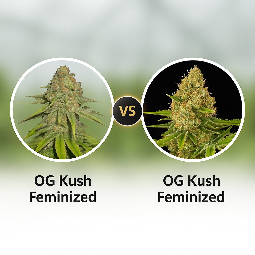 OG Kush (Royal Queen Seeds) vs OG Kush (DinaFem Seeds) Cannabissamenvergleich
