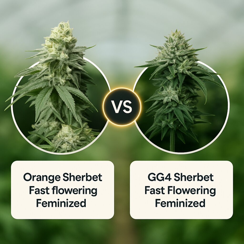 Orange Sherbet Fast flowering (FastBuds) vs GG4 Sherbet Fast Flowering (FastBuds) Vergleich von Cannabissamen