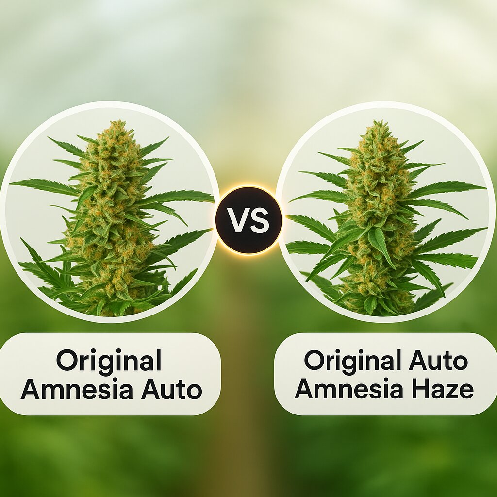 Original Amnesia Auto (DinaFem Seeds) vs Original Auto Amnesia Haze (FastBuds) Vergleich von Cannabissamen