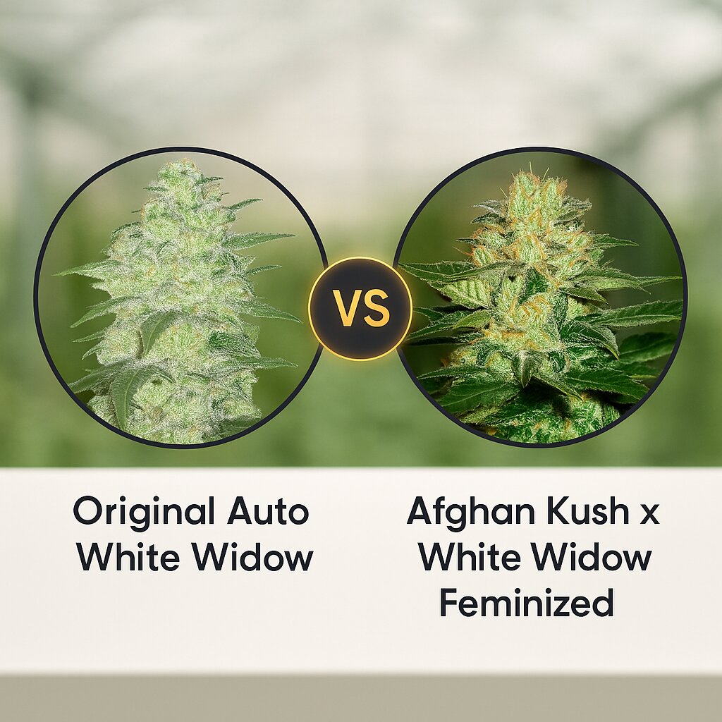 Original Auto White Widow (FastBuds) vs Afghan Kush x White Widow (World of Seeds) Vergleich von Cannabissamen
