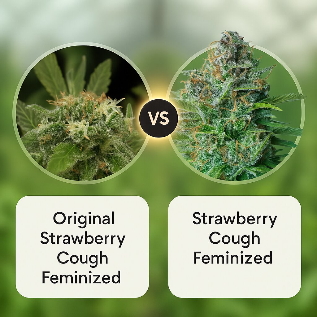 Original Strawberry Cough (DinaFem Seeds) vs Strawberry Cough (Royal Queen Seeds) Vergleich von Cannabissamen