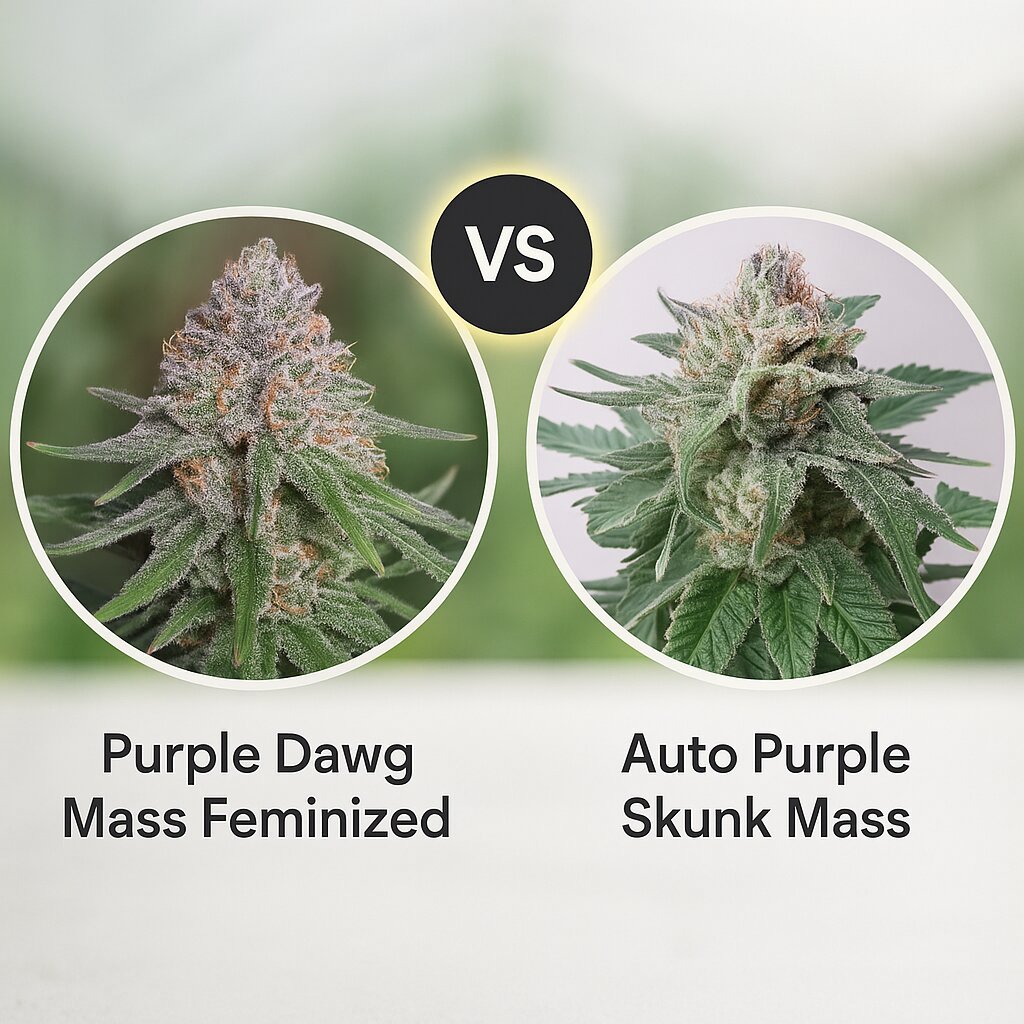 Purple Dawg Mass (Critical Mass Collective) vs Auto Purple Skunk Mass (Critical Mass Collective) Cannabissamenvergleich