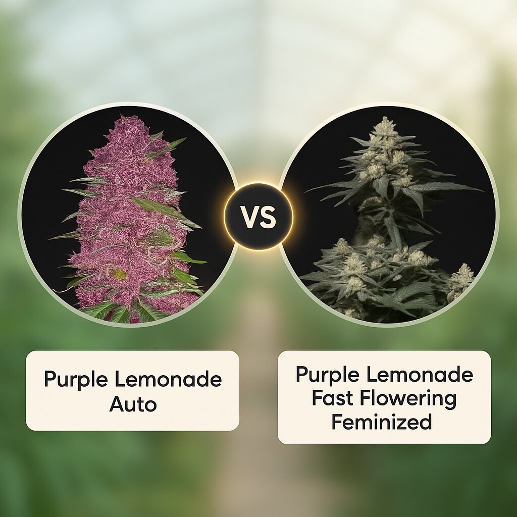 Purple Lemonade (FastBuds) vs Purple Lemonade Fast Flowering (FastBuds) Cannabis Samen Vergleich