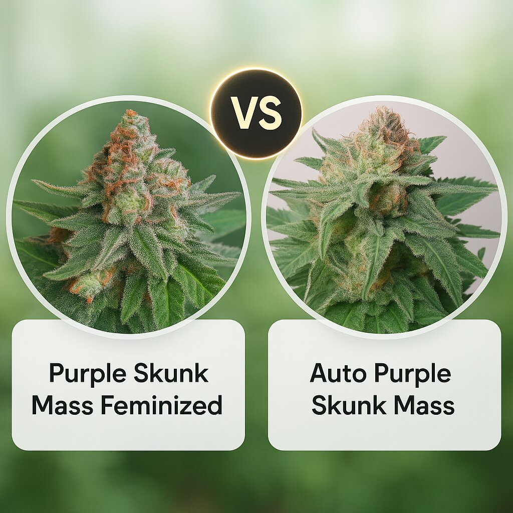 Purple Skunk Mass (Critical Mass Collective) vs Auto Purple Skunk Mass (Critical Mass Collective) Cannabis Samen Vergleich