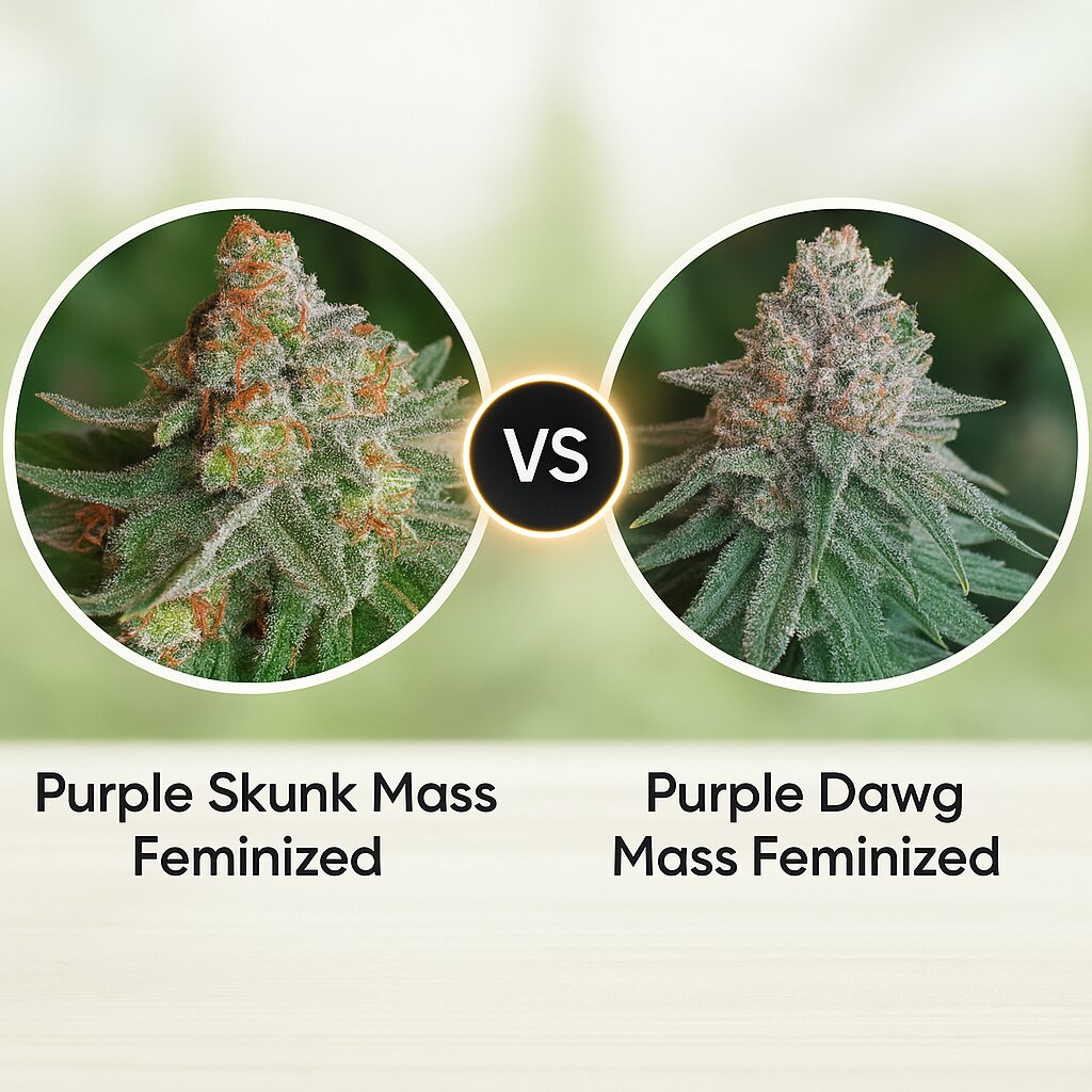 Purple Skunk Mass (Critical Mass Collective) vs Purple Dawg Mass (Critical Mass Collective) Vergleich von Cannabissamen