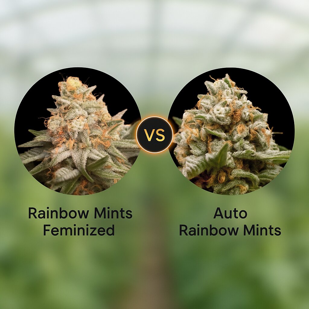 Rainbow Mints (00 Seeds) vs Auto Rainbow Mints (00 Seeds) Vergleich von Cannabissamen