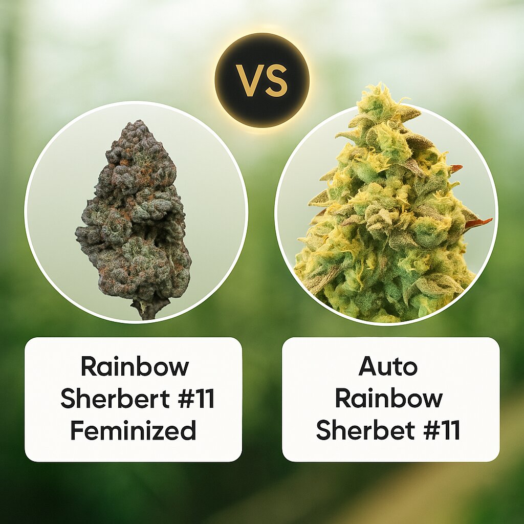 Rainbow Sherbert #11 (Growers Choice) vs Auto Rainbow Sherbet #11 (Advanced Seeds) Cannabissamen Vergleich