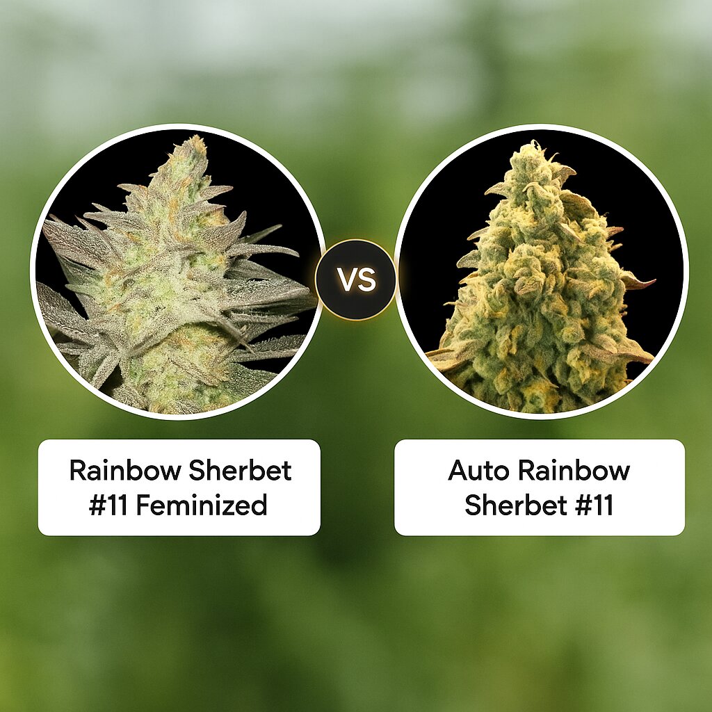 Rainbow Sherbet #11 (Advanced Seeds) vs Auto Rainbow Sherbet #11 (Advanced Seeds) Vergleich von Cannabissamen
