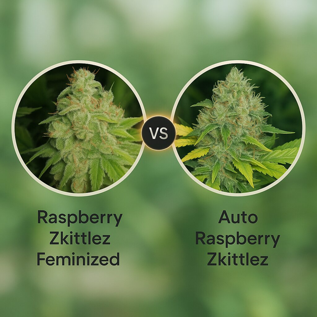 Raspberry Zkittlez (Cali Weed) vs Auto Raspberry Zkittlez (Cali Weed) Vergleich von Cannabissamen
