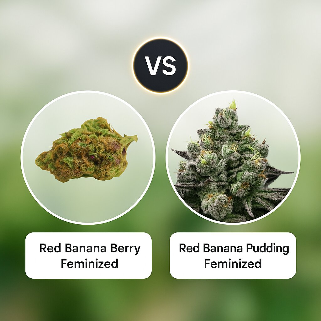 Red Banana Berry (Growers Choice) vs Red Banana Pudding (Anesia Seeds) Vergleich von Cannabissamen