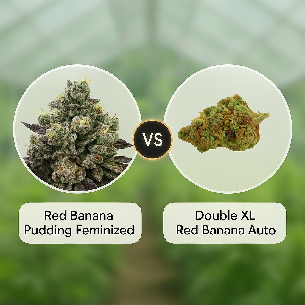 Red Banana Pudding (Anesia Seeds) vs Double xl Red Banana Auto (Growers Choice) Vergleich von Cannabissamen
