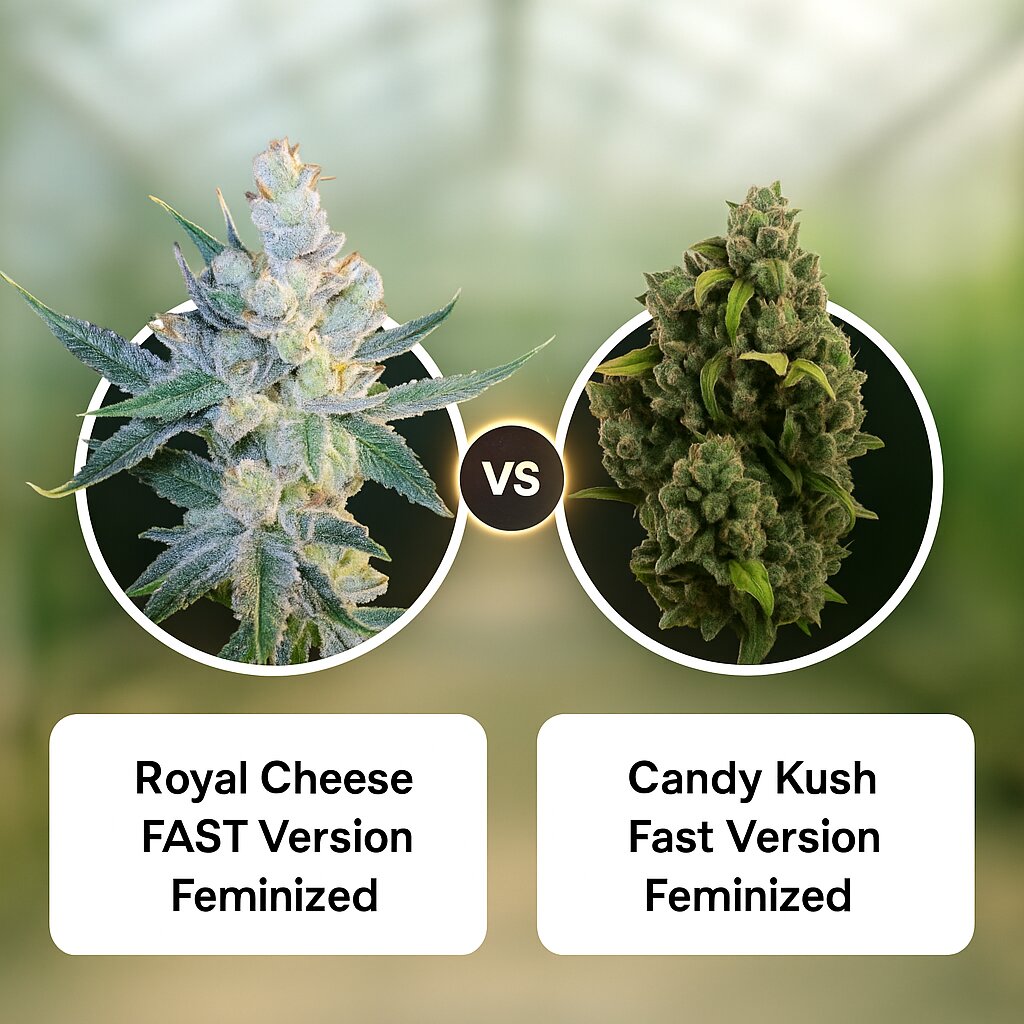 Royal Cheese FAST Version (Royal Queen Seeds) vs Candy Kush Fast Version (Royal Queen Seeds) Vergleich von Cannabissamen