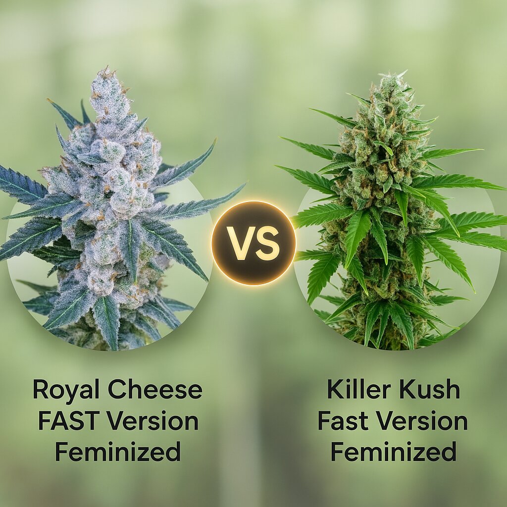 Royal Cheese FAST Version (Royal Queen Seeds) vs Killer Kush Fast Version (Sweet Seeds) Cannabis Samen Vergleich