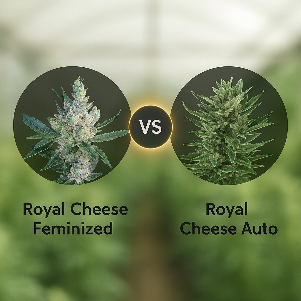 Royal Cheese (Royal Queen Seeds) vs Royal Cheese Auto (Royal Queen Seeds) Vergleich von Cannabissamen