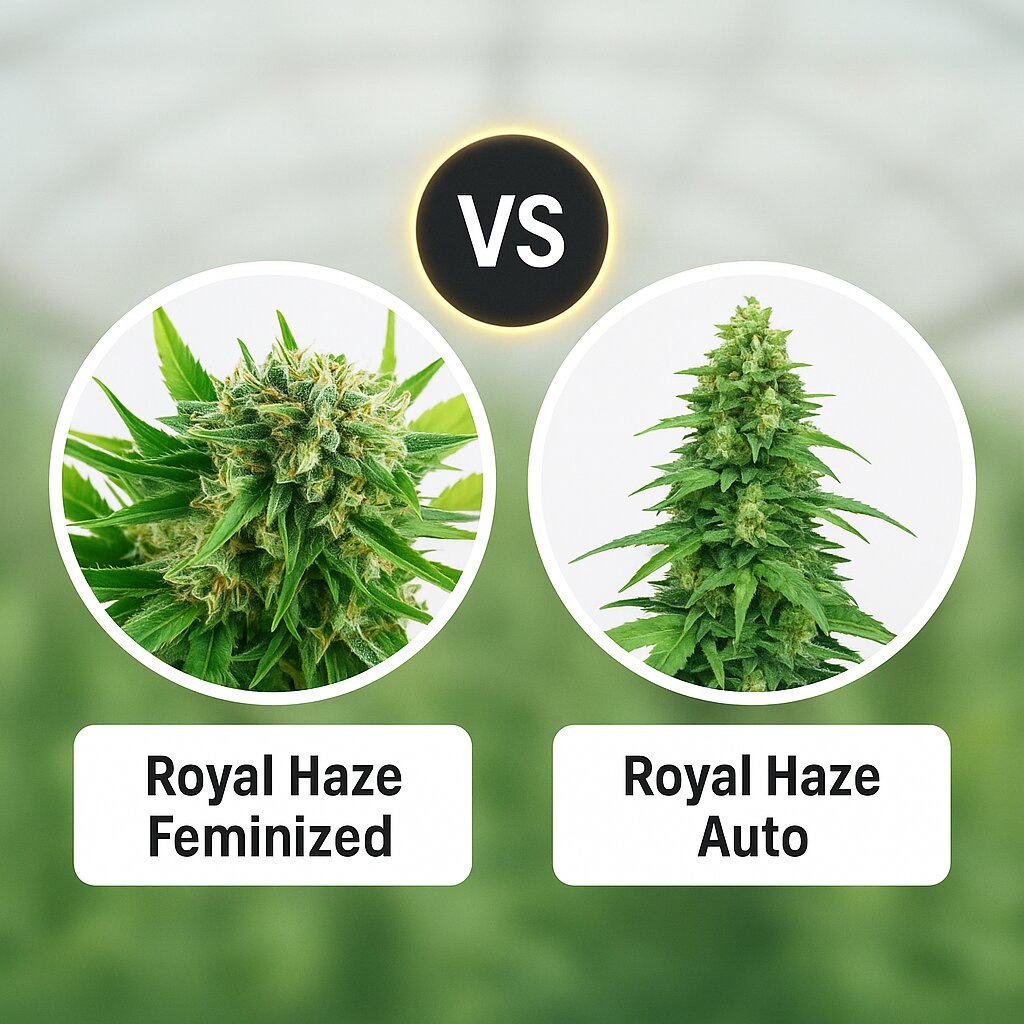 Royal Haze (DinaFem Seeds) vs Royal Haze Auto (Royal Queen Seeds) Cannabis Samen Vergleich