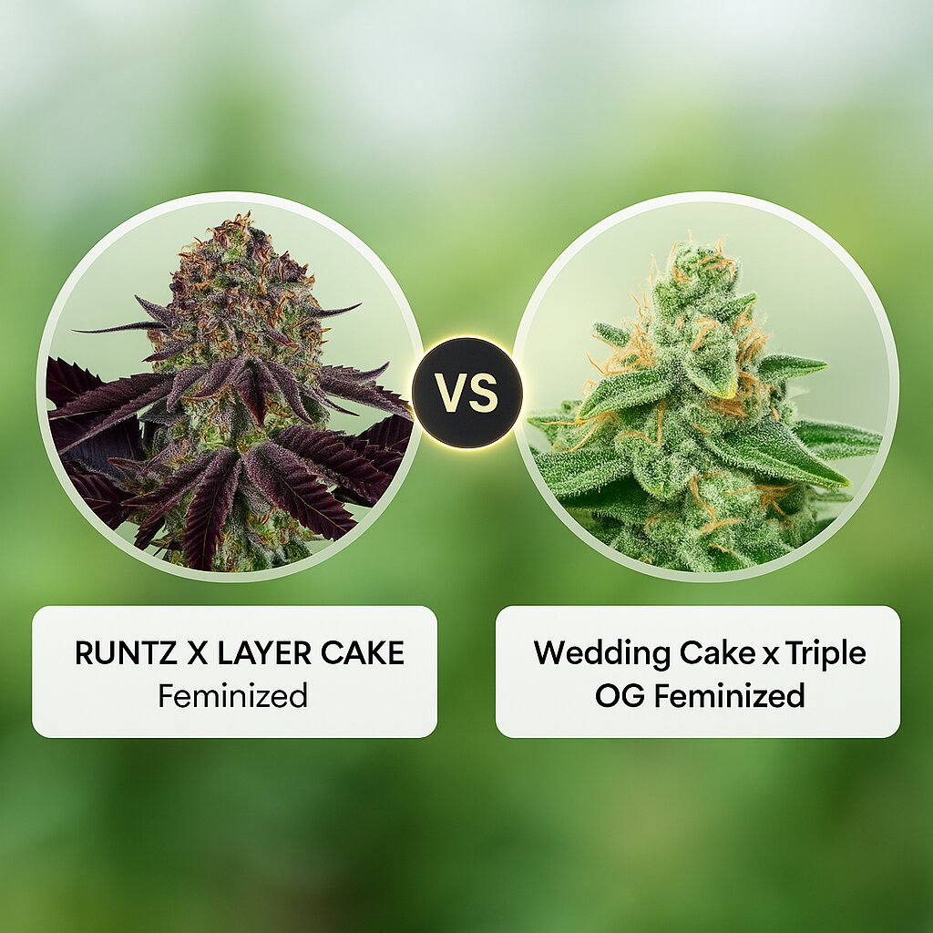 RUNTZ X LAYER CAKE (Barneys Farm) vs Wedding Cake x Triple OG (Vision Seeds) Vergleich von Cannabissamen