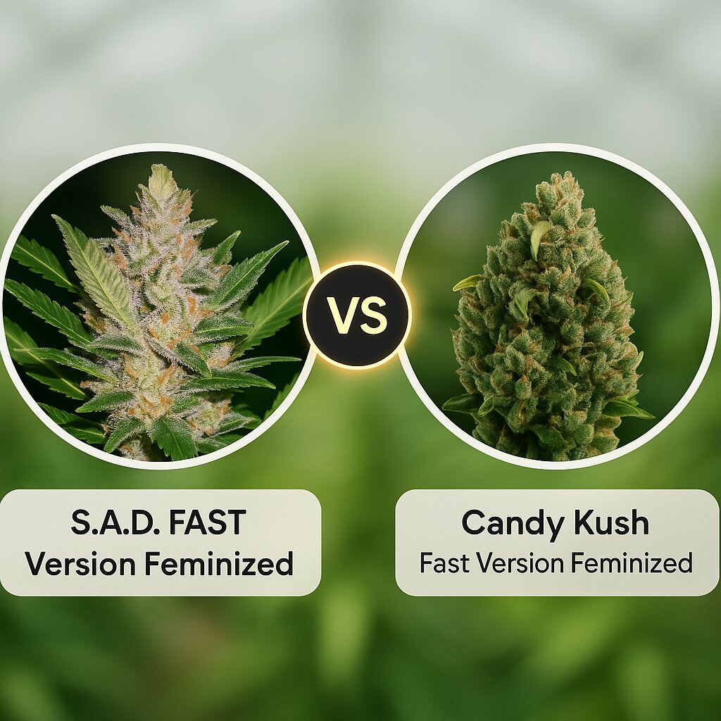 S.A.D. FAST Version (Sweet Seeds) vs Candy Kush Fast Version (Royal Queen Seeds) Cannabissamenvergleich