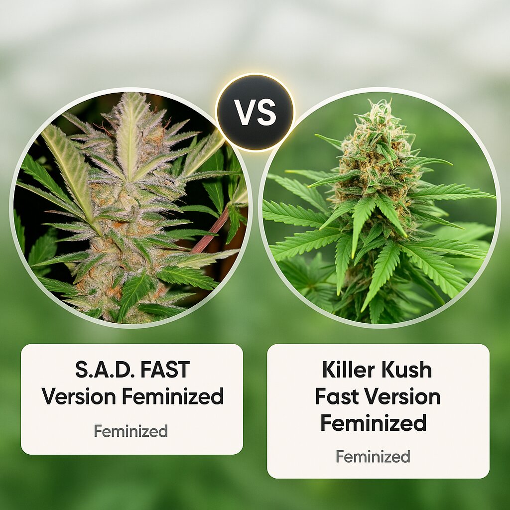 S.A.D. FAST Version (Sweet Seeds) vs Killer Kush Fast Version (Sweet Seeds) Cannabissamenvergleich