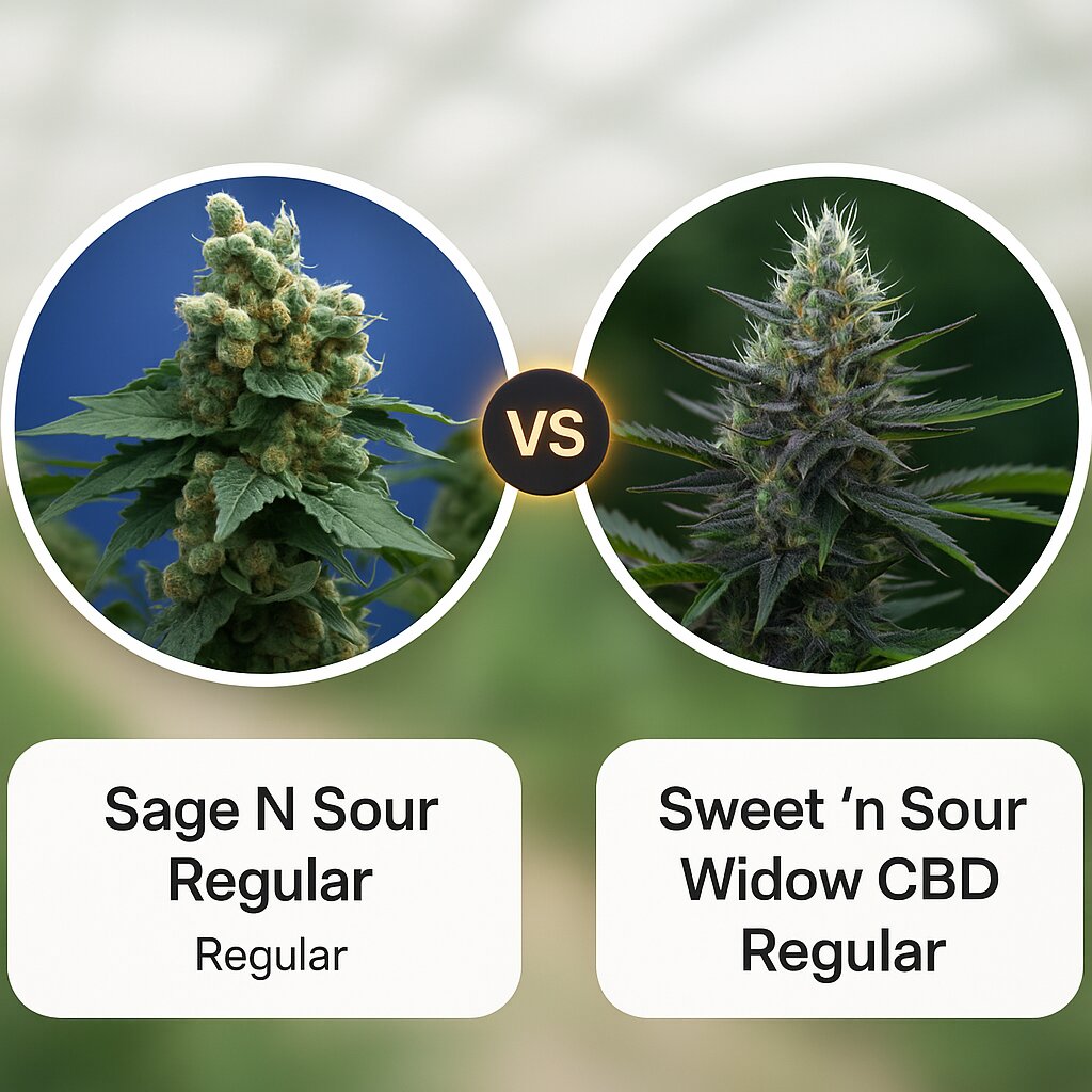 Sage N Sour (TH Seeds) vs Sweet 'n Sour Widow CBD (CBD Crew) Cannabis-Samen-Vergleich